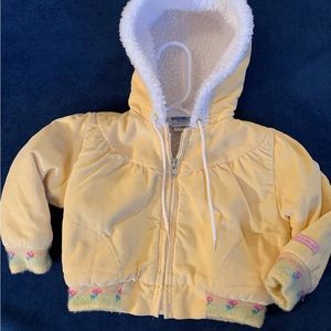Vintage OSHKOSH B'GOSH Yellow Corduroy Flower Trim Hooded Girl's Jacket Size 2T